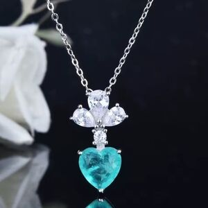 White Rhodium Paraiba Heart Necklace